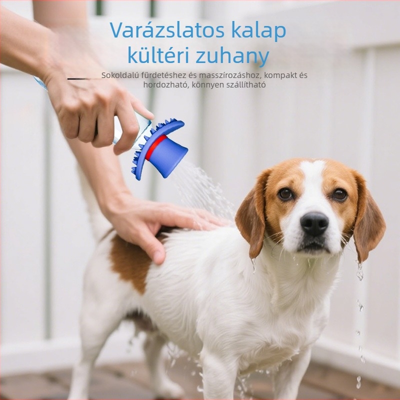 Kétfunkciós fürdő- és masszázsecset kültéri háziállat zuhanyhoz, beépített masszázs fej macskáknak és kutyáknak
