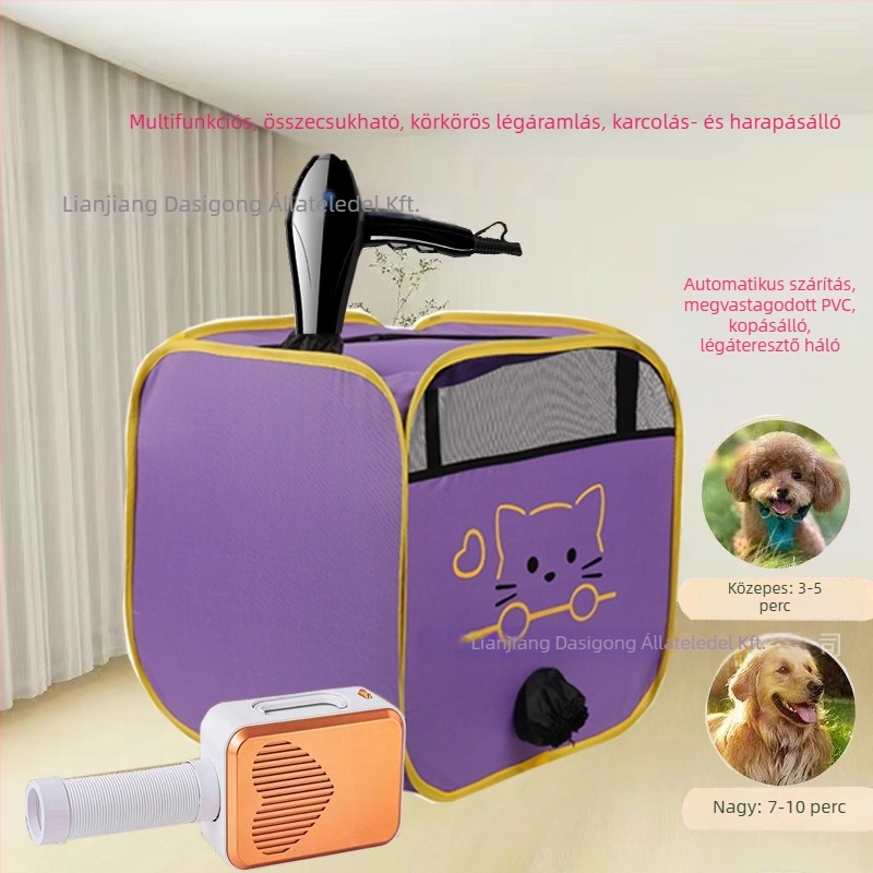 Háziállatok szárítóládája macskáknak és kutyáknak — Nagy kapacitás, gyors szárítás, 2000W+, 220V, spirális fűtőszál, AC motor
