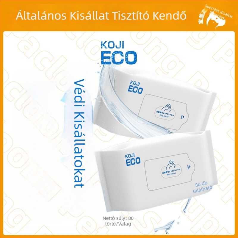 KOJIMA ECO Kisállat nedves törlőkendők macskáknak és kutyáknak, könnypárfoltok letörlése és a test tisztítása víz nélkül, dezodoráló hatású