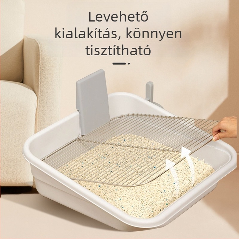 LUSMO Rozsdamentes acélból készült kutyatoalett, magas korláttal és vas hálóval, nagy méretű beltéri toalett