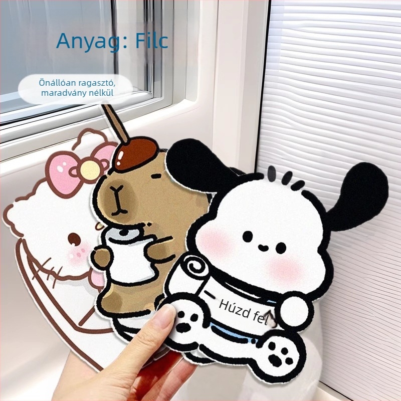 Rajzfilmfigurás öntapadós WC matrica, testreszabható, filc anyag, rajzfilm minta, modern minimális stílus, bejáratokhoz és kereskedelmi terekhez