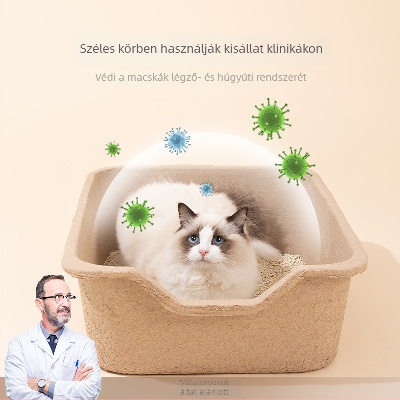 Nagyméretű egyszer használatos nyitott macskaalom-tálca, fröccsenés elleni, hordozható, mosás nélkül, ideiglenes macska toalett