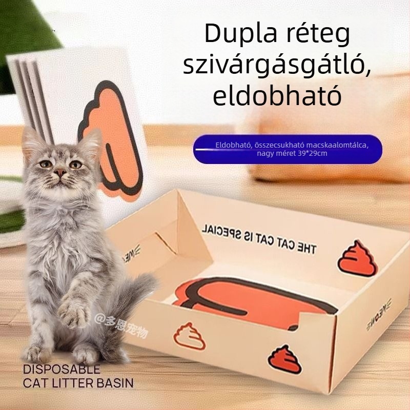 Egyszer használatos összecsukható papírból készült macskaalomtál, utazáshoz hordozható