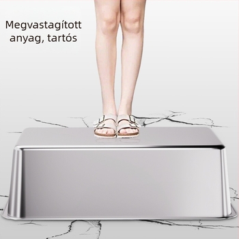 Nagy méretű, egy darabból álló rozsdamentes acél macskaalmotál nyitott kivitelben, fröccsenés elleni védelemmel és mélyített homoktartóval nagytestű macskáknak