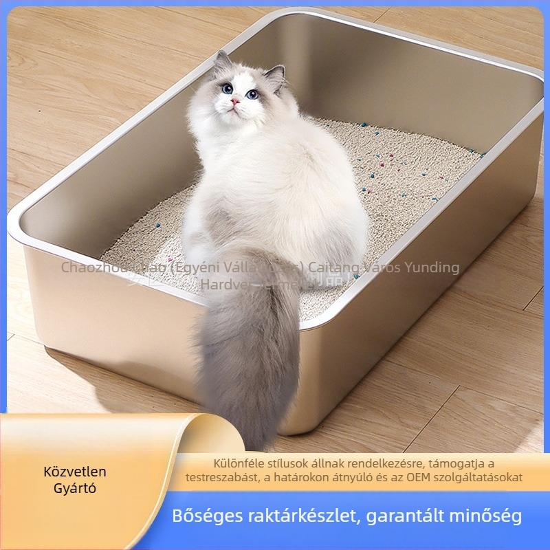 Rozsdamentes acél macskaalomtál, extra nagy, téglalap alakú, emelt, fedéllel
