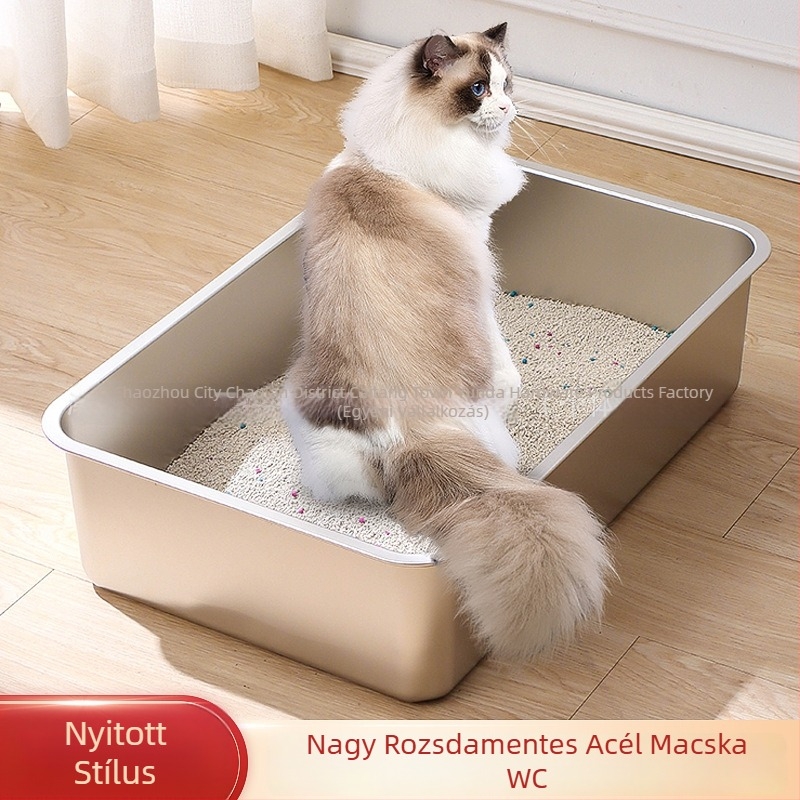 Rozsdamentes acél macskaalomtál, extra nagy, téglalap alakú, emelt, fedéllel