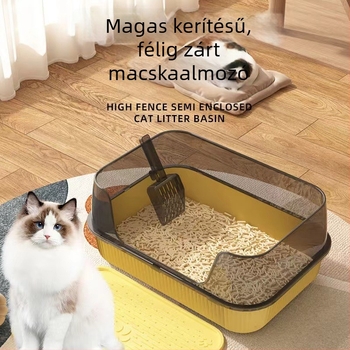 Nagy fél-zárt macskaalomtálca otthoni használatra, talpbetéttel, szagkezeléssel