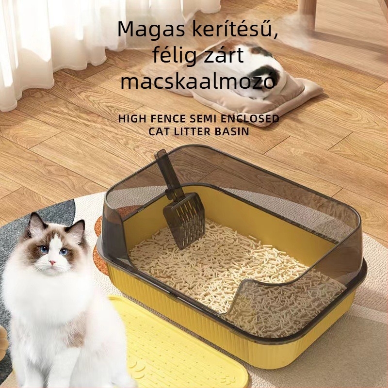 Nagy fél-zárt macskaalomtálca otthoni használatra, talpbetéttel, szagkezeléssel