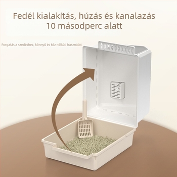 Macskaalomtál ajtóval, összecsukható, fröccsenés elleni, szag elleni, PP anyagból