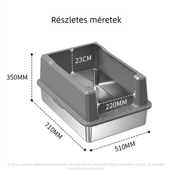 Macskaalmotálca csobás elleni dizájnnal, fém-plasztik kivitel, nyitott felső rész és fél-zárt kialakítás, por elleni védelem