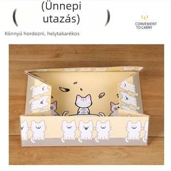 Egyszer használható macskaalom-tál, hordozható, összecsukható, vastagított, fél-nyitott ideiglenes macska toalett