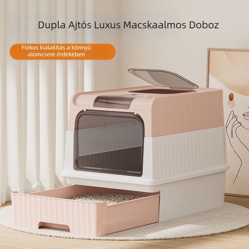 Fiókos macskaalmotál, teljesen zárt, alsó bemenet, felső kimenet, fröccsenésálló, szagmentes