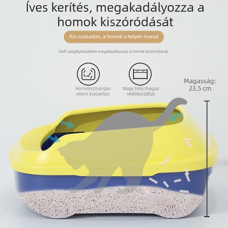 Curlytail Nagy kontrasztos színű macskaalom-doboz, félig zárt, szivárgásmentes, tágas macskatoalett