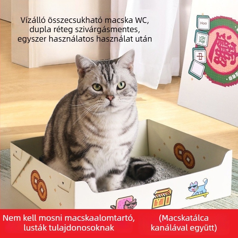 Egyszer használható, vízálló, összecsukható macskaalom-tál kültéri utazásokhoz