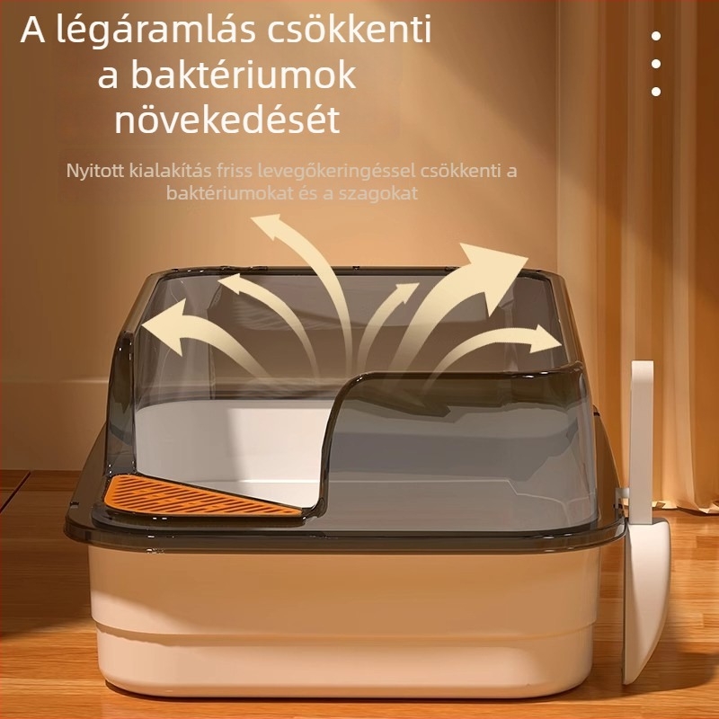 Macskaalom tál, félig zárt kialakítású, anti-csepp és anti-kivételi funkciókkal, PP anyagból, alkalmas macskáknak, háziállatoknak és nyulaknak