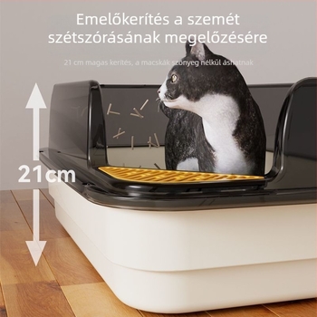 Macska WC – emelt, fél-zárt, nyitott stílusú, csúszásmentes és elkerülő funkciókkal; PVC anyag; alkalmas kiscicáknak és felnőtt macskáknak