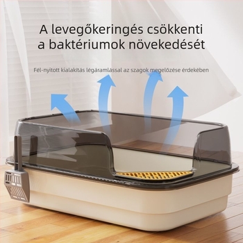 Macska WC – emelt, fél-zárt, nyitott stílusú, csúszásmentes és elkerülő funkciókkal; PVC anyag; alkalmas kiscicáknak és felnőtt macskáknak