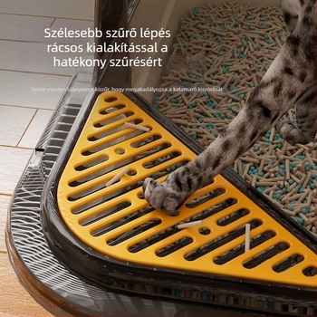 Macska WC – emelt, fél-zárt, nyitott stílusú, csúszásmentes és elkerülő funkciókkal; PVC anyag; alkalmas kiscicáknak és felnőtt macskáknak