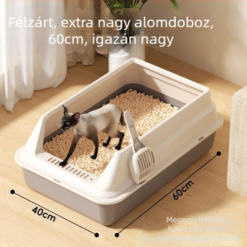 Félig zárt macskaalom-tálca, extra nagy, anti-spill dizájn, PP