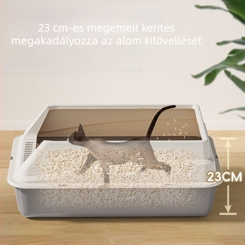 Félig zárt macskaalom-tálca, extra nagy, anti-spill dizájn, PP