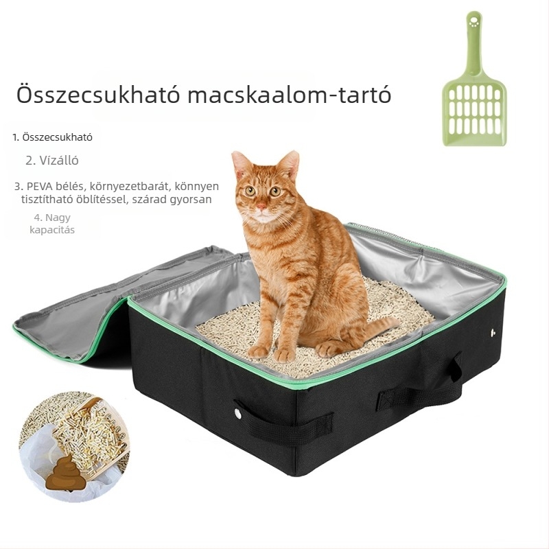 Összecsukható, hordozható macska toalett utazáshoz, vízálló Oxford anyagból