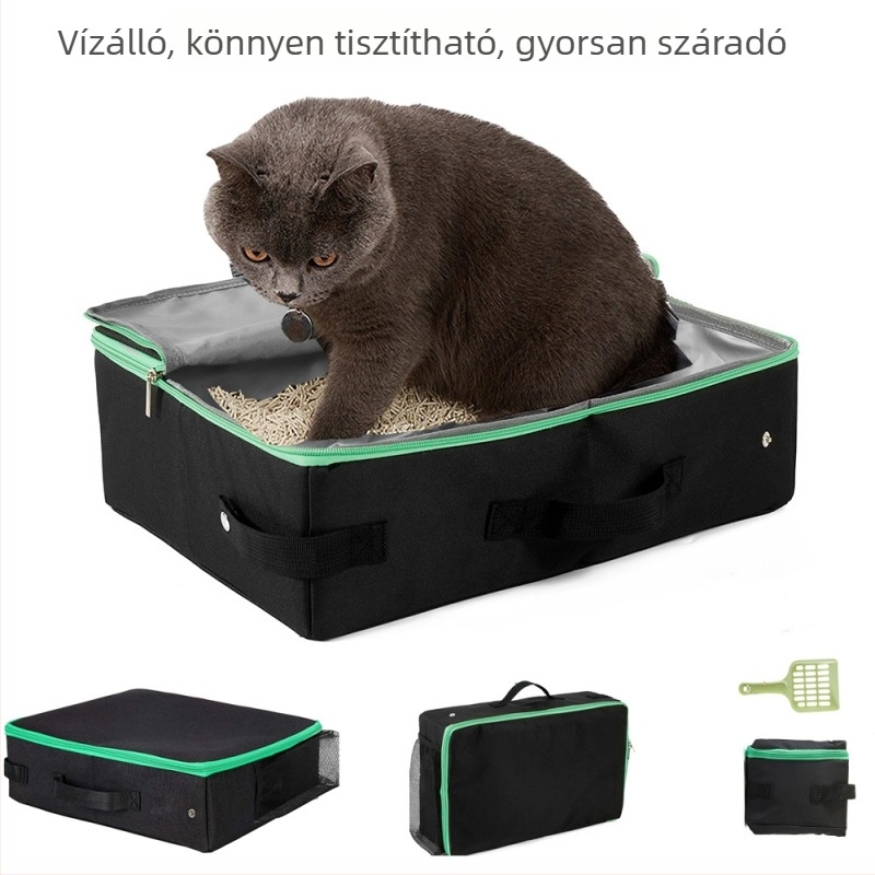 Összecsukható, hordozható macska toalett utazáshoz, vízálló Oxford anyagból