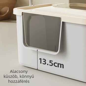 Nyitott félzárt macskaalomtál, anti‑fröccsölés, fém + műanyag, megfelelő macskáknak