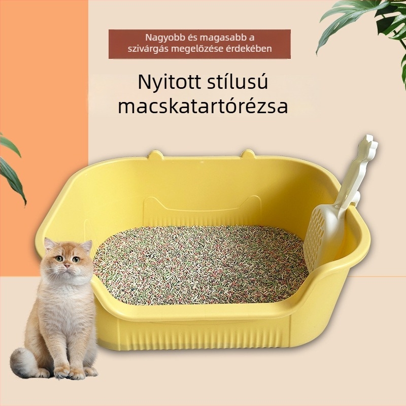 Macskaalomtál U-formájú nyílással, csöpögés elleni kialakítással, nyitott dizájnnal, PP anyagból, macskáknak és kutyáknak
