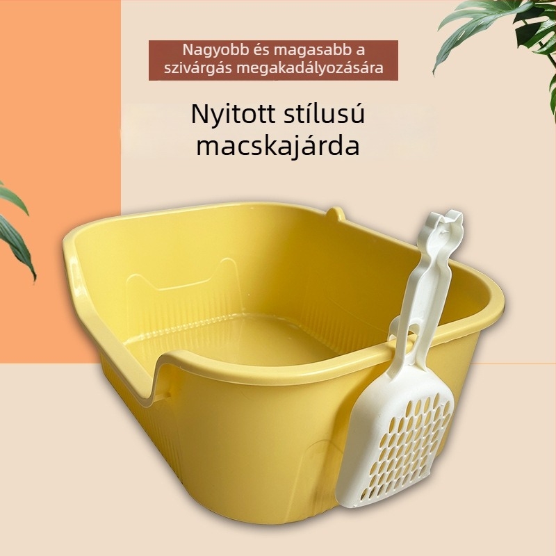 Macskaalomtál U-formájú nyílással, csöpögés elleni kialakítással, nyitott dizájnnal, PP anyagból, macskáknak és kutyáknak