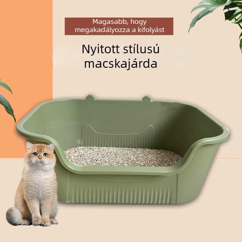 Macskaalomtál U-formájú nyílással, csöpögés elleni kialakítással, nyitott dizájnnal, PP anyagból, macskáknak és kutyáknak