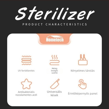 Minden egyben fertőtlenítő késállvány és evőpálcika-tároló doboz szárítási funkcióval • anyag PP+PET • asztali kivitel • minimalist stílus
