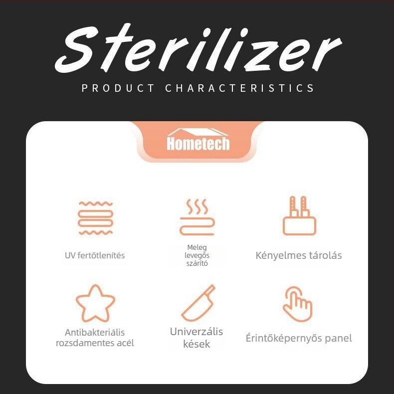 Minden egyben fertőtlenítő késállvány és evőpálcika-tároló doboz szárítási funkcióval • anyag PP+PET • asztali kivitel • minimalist stílus