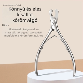 Macska- és kutya körömvágó olló, rozsdamentes acél, csepp-ellen design, védelem a gyors ér vágása ellen, biztonságos körömvágás