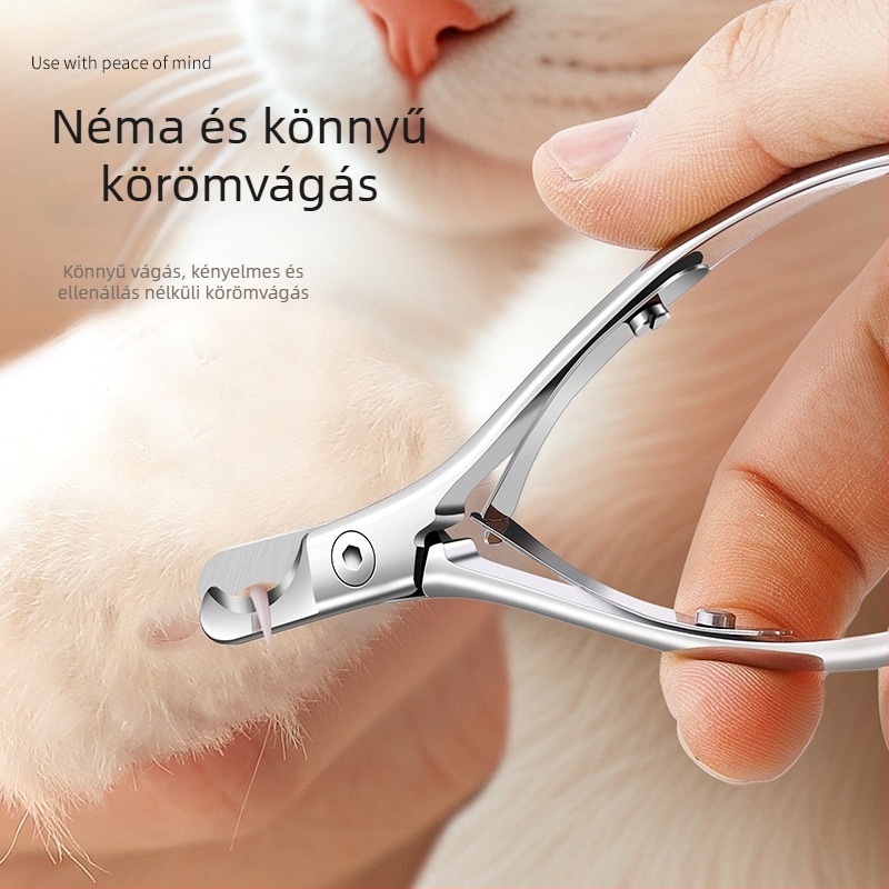 Macska- és kutya körömvágó olló, rozsdamentes acél, csepp-ellen design, védelem a gyors ér vágása ellen, biztonságos körömvágás
