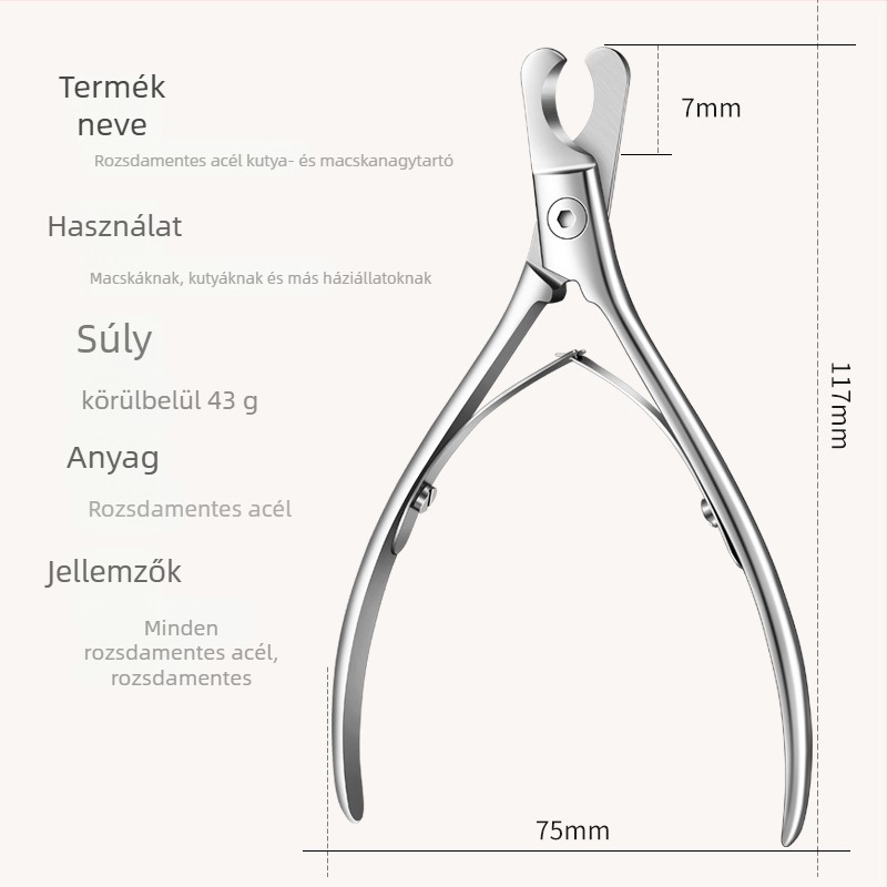 Macska- és kutya körömvágó olló, rozsdamentes acél, csepp-ellen design, védelem a gyors ér vágása ellen, biztonságos körömvágás