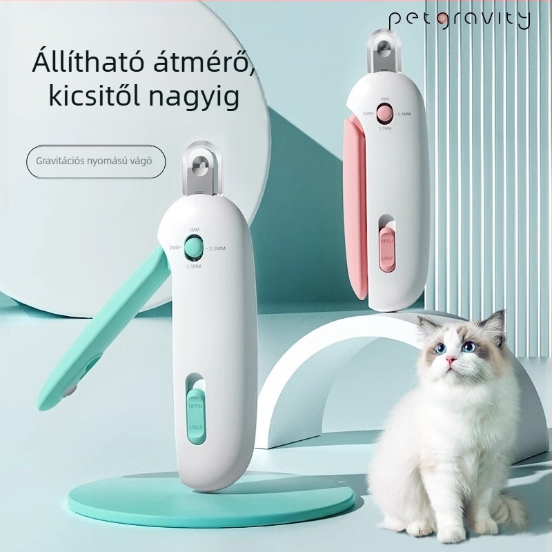 Macska- és nyúl körömvágó, állítható kör alakú nyílással, Gravity Pusher mechanizmus, kezdőknek
