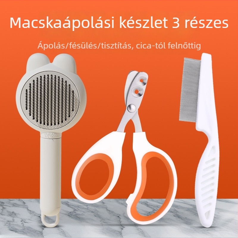 Macskaápolási készlet: körömvágó, macska olló, kezdőbarát ápoló eszköz, cicafésű