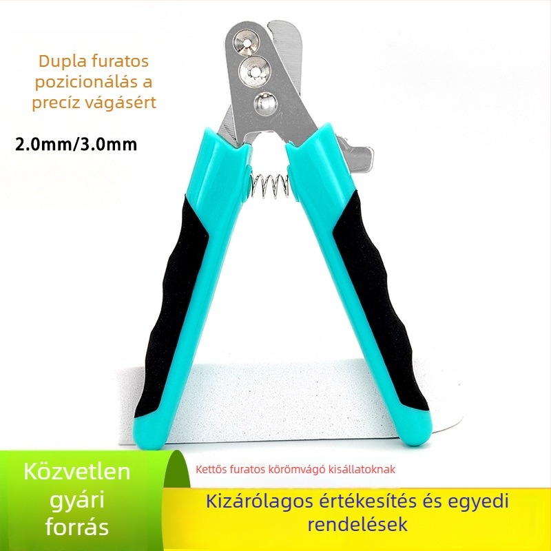 Rozsdamentes acélból készült kisállat körömvágó macskáknak és kutyáknak, dupla kör alakú nyílásokkal