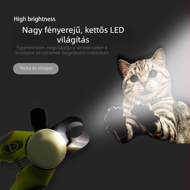 LED-es világítású kisállat körömvágó olló, világító, védő a köröm élén történő véletlen vágás ellen, macskáknak és kutyáknak