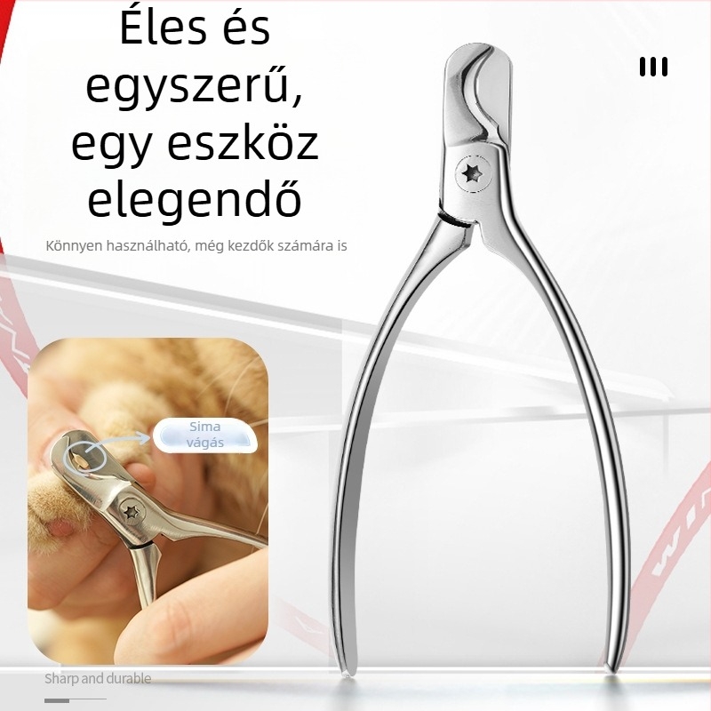 Kutyák és macskák körömvágó olló félhold alakú pengével, rozsdamentes acélból, háziállat-ápolási eszköz