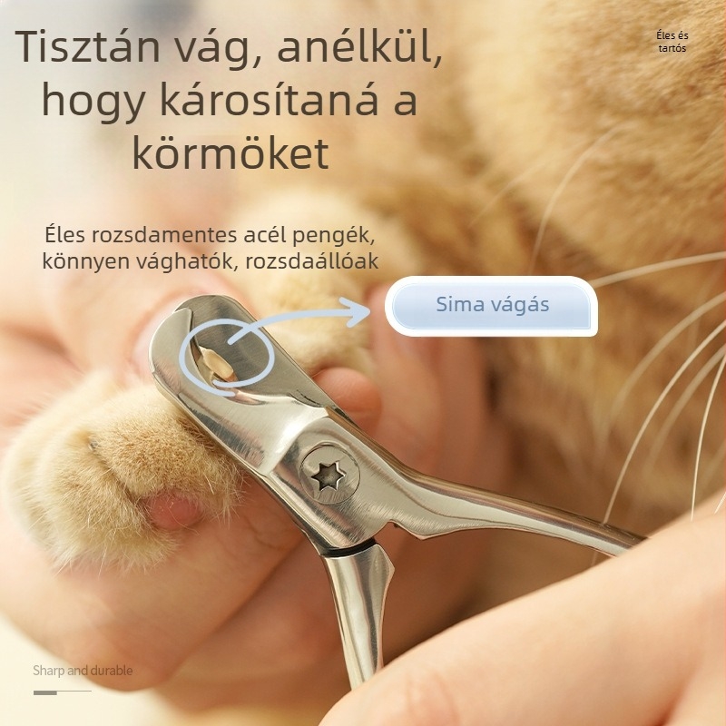 Kutyák és macskák körömvágó olló félhold alakú pengével, rozsdamentes acélból, háziállat-ápolási eszköz