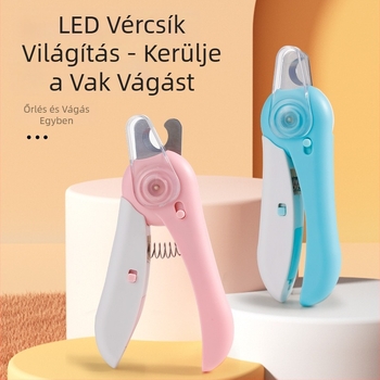 LED-es világítású kisállat körömvágó, vérvonal-jelzővel, 2–in–1 macskáknak és kutyáknak, biztonságos nyírás