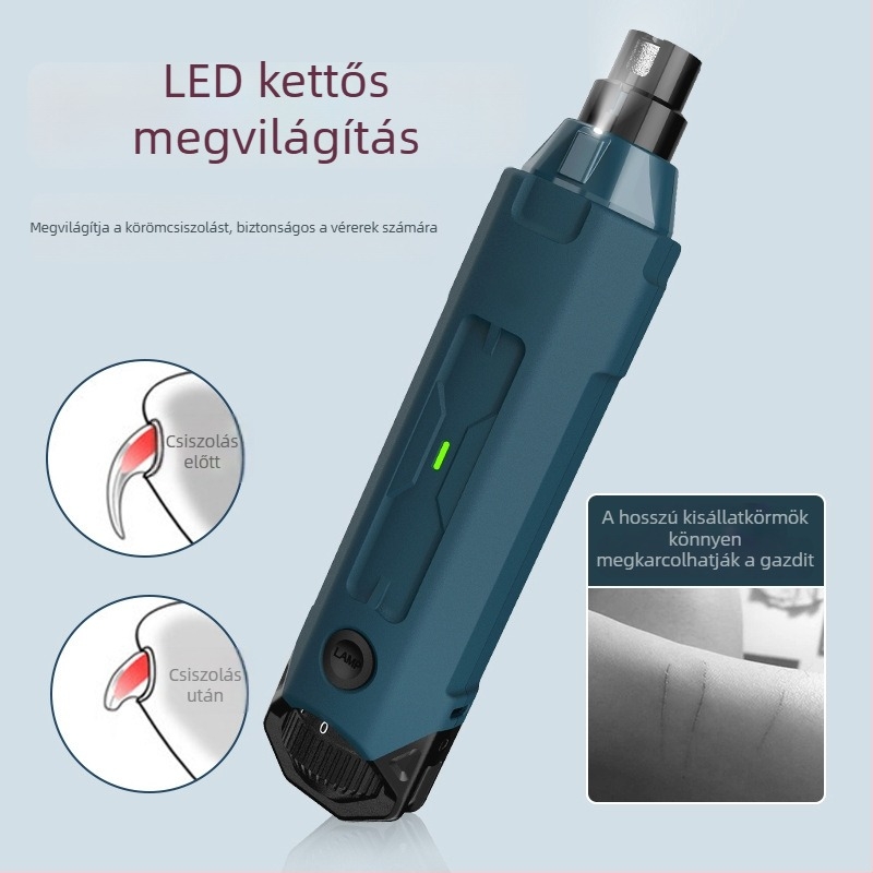 LED világítással rendelkező elektromos körömköszörű kisállatok számára, 6 fokozatban állítható, kutyáknak