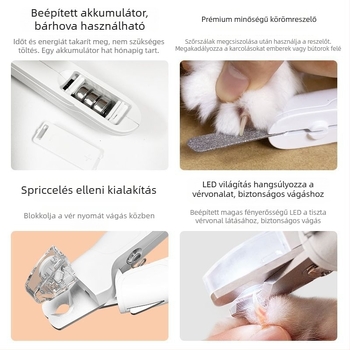 Szakmai kategóriás macska- és kutya körömvágó olló, anti-karcolás, univerzális kör alakú nyílás, állítható és világító, minden egyben