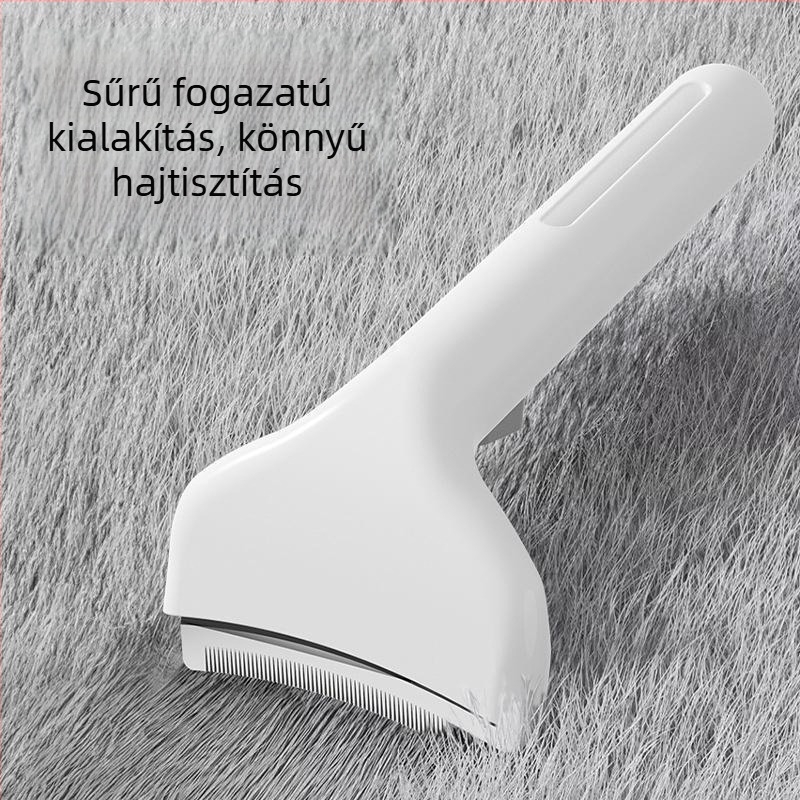 Állati szőr eltávolító fésű — ívelt, finom fogú, macska- és kutyafélék számára; Anyag: műanyag + rozsdamentes acél; 117 g/doboz; 120 doboz kartononként