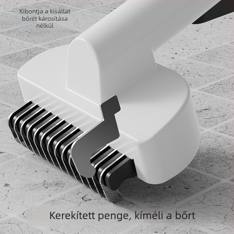 Macska ápoló fésű hosszú nyéllel, könnyű kifésülés és egy kattintásos szőrszedés