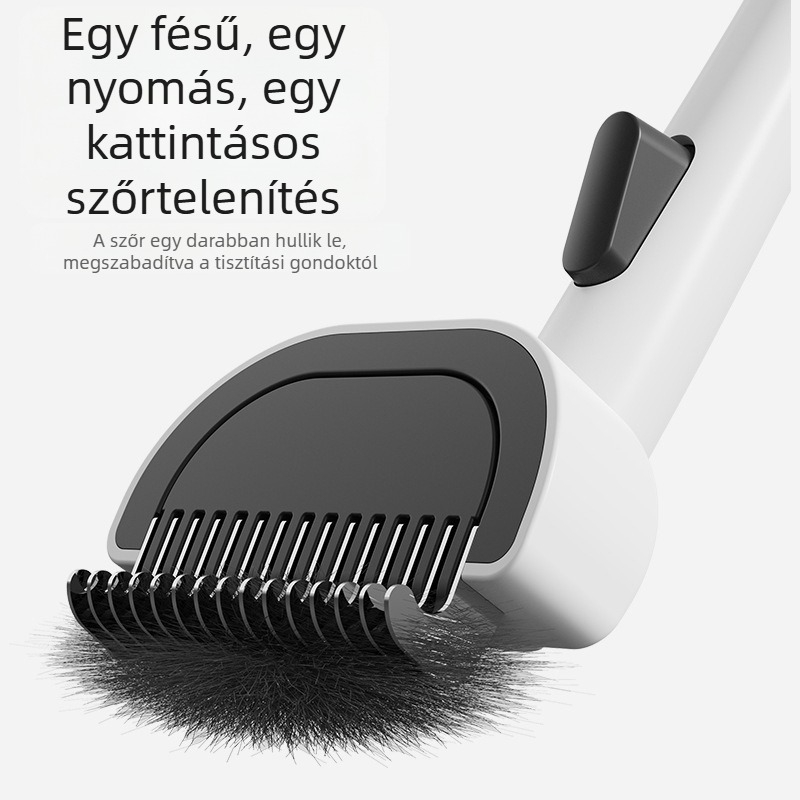Macska ápoló fésű hosszú nyéllel, könnyű kifésülés és egy kattintásos szőrszedés