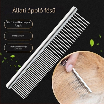 Rozsdamentes acél kettős oldalú egyenes fésű macskáknak és kutyáknak