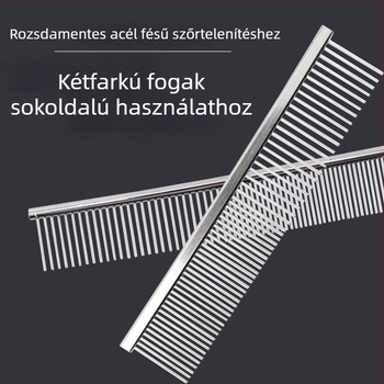 Rozsdamentes acél kettős oldalú egyenes fésű macskáknak és kutyáknak
