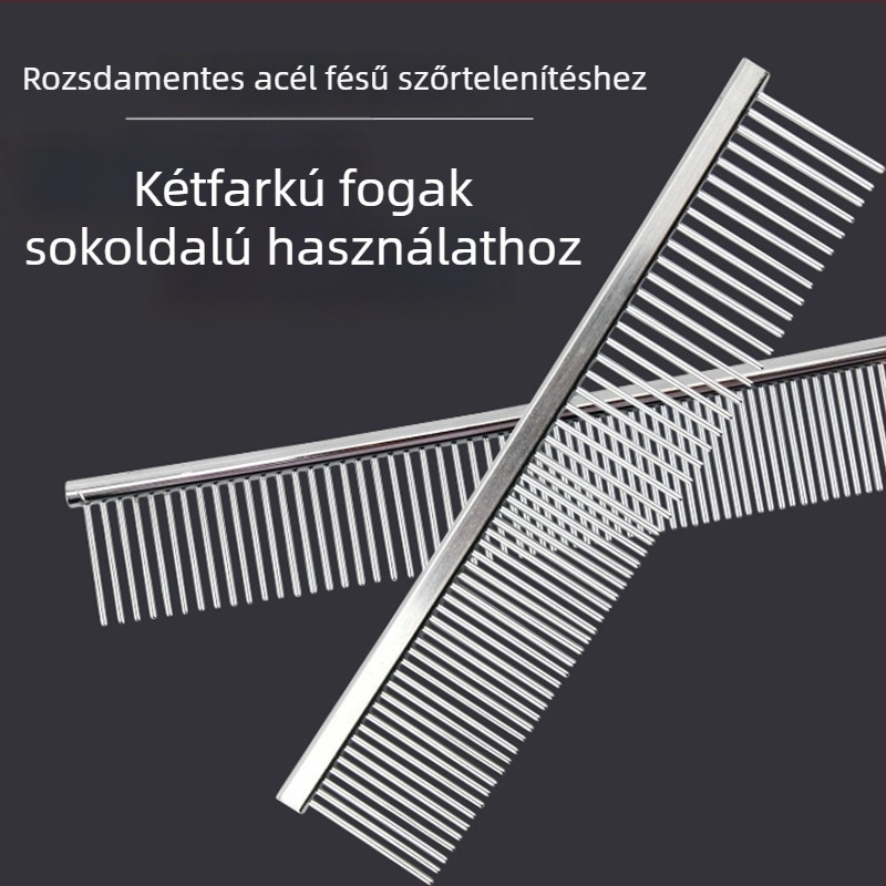Rozsdamentes acél kettős oldalú egyenes fésű macskáknak és kutyáknak